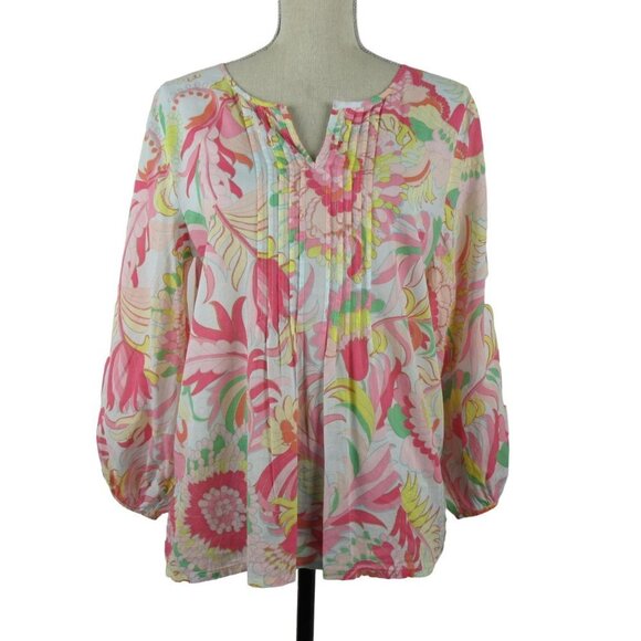 Talbots floral Print Blouse Top Split V-Neck Spring Cotton Cottage Size S $99 - Picture 1 of 8